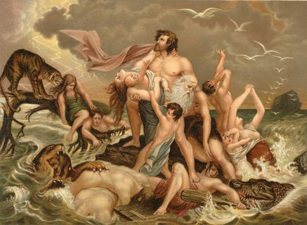 Biblical scene, Bible, The Flood, a myth from various cultures in which a global flood disaster