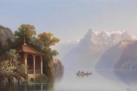 The Tell Chapel, Tell Chapel, on Lake Lucerne, Switzerland, based on a painting by Hubert Sattler