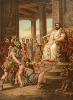 Biblical scene, Bible, The Unworthy Servant, illustration, reproduction from a 19th-century model.