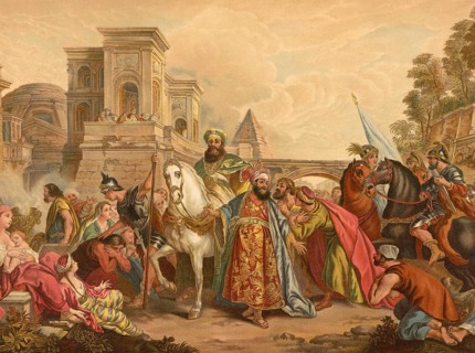 Biblical scene, Bible, The Triumph of Mordechai, illustration, reproduction from a 19th century