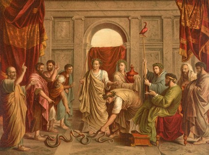 Biblical scene, Bible, The Miraculous Serpent, usually refers to the brazen serpent that Moses had