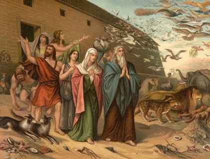 Biblical scene, Bible, Leaving the Ark after the Flood, illustration, reproduction from a 19th