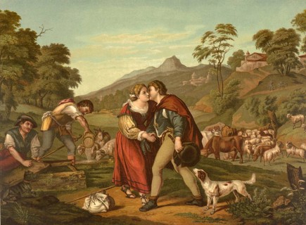 Biblical scene, Bible, Jacob and Rachel, Rachel are figures from the Old Testament that combine a