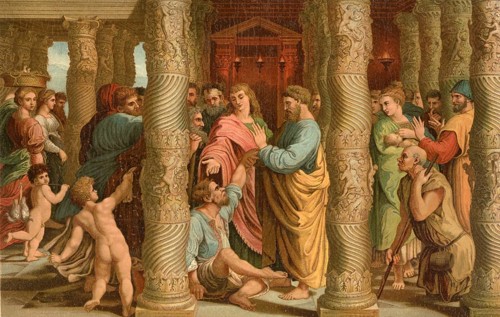 Biblical scene, Bible, healing of a man paralyzed from birth by Jesus. The healing of a paralyzed