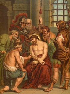 Biblical scene, Bible, the ridicule of Jesus in front of his crucifixion is detailed in the