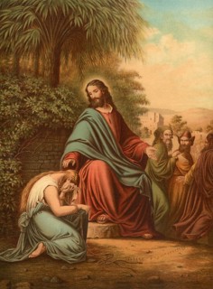 Biblical scene, Bible, Christ and the Adulteress, comes from the Gospel of John (John 8:1—11) and