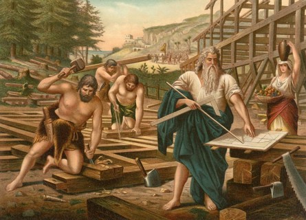 Biblical scene, Bible, The construction of Noah's Ark is described in the Bible, where God