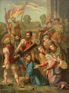 Biblical scene, Bible, Jesus carrying the cross, wearing the cross is a central event in the story