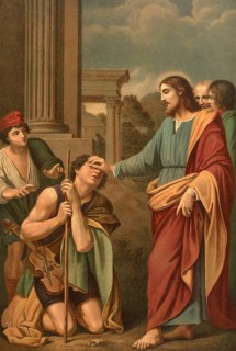 Biblical scene, Bible, healing of the blind man, Jesus heals a man blind from birth near the pond