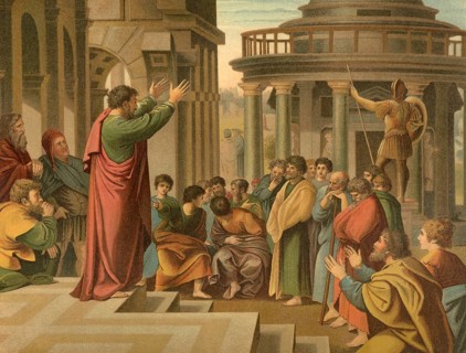Biblical scene, Bible, Paul's sermon in Athens, also known as the Areopagus, took place on the