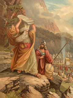 Biblical scene, Bible, Moses broke the tablets with the Ten Commandments out of anger because the