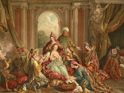 Biblical scene, Bible, The decoration of Esther, a central event in the biblical story of the young