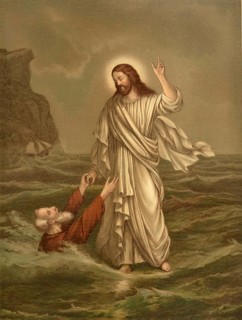Biblical scene, Bible, The Drowning Saint Peter, refers to a biblical event in which Peter begins