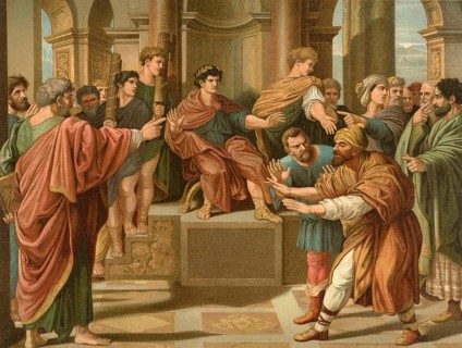 Biblical scene, Bible, The Blindness of Theophilus the High Priest, illustration, reproduction from