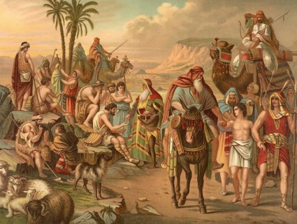 Biblical scene, Bible, Joseph is sold by his brothers. Out of jealousy of their favorite son