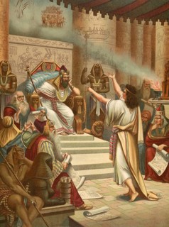 Biblical scene, Bible, Joseph interprets the Pharaoh's dreams by explaining that seven fat cows and
