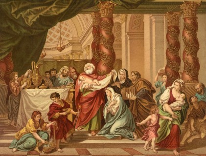 Biblical scene, Bible, The Blessing of Simeon, the hymn of praise of Simeon in the New Testament