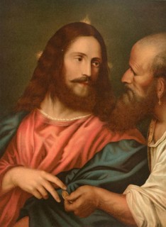 Biblical scene, Bible, The coin for the temple tax. The coin used for temple tax in the time of