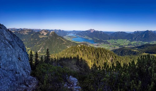View from Rettenkogel to Wolfgangsee, Postalm, Osterhorn Group, Salzkammergut, Province of