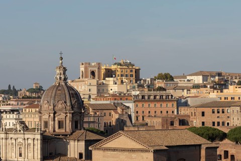 View across buildings in the city of Rome, Italy