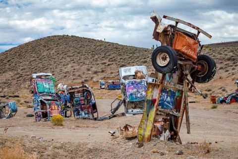 Goldfield, Nevada - The International Car Forest of the Last Church. Artist Mark Rippie has