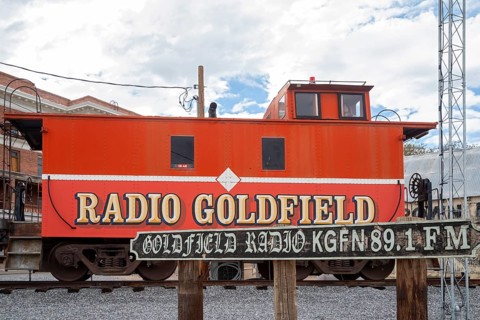 Goldfield, Nevada - The radio studio of Radio Goldfield, KGFN, is housed in an old caboose