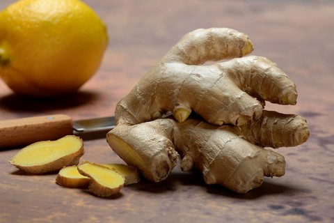 Ginger, ginger root and ginger slices, Zingiber officinale