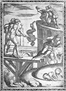 Torture, ordeal, inquisition, a. Condemned person who was thrown headlong from a great height b.