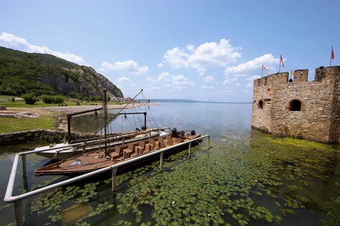 Boats in Golubac Fortress or Kolumbatz or Pigeon Town or Pigeon Castle on the Danube, Golubac,