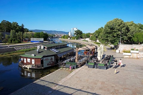 Restaurant boat on the Nišava river, old town, Niš, Serbia