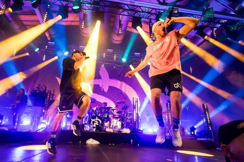 Carlito (Carlos Charlemoine) and Mal Élevé (Pablo Charlemoine), singers from Irie Révoltés live on