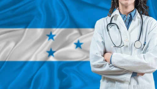 Medical professional on Honduras flag. Healthcare and wellness in Honduras, Concept