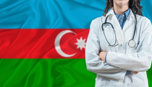 Medical professional on Azerbaijan flag. Healthcare and wellness in Azerbaijan, Concept