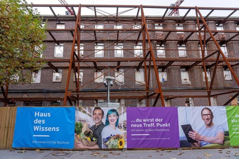 Construction site of the House of Knowledge project, in Bochum, a brick building orphaned for many
