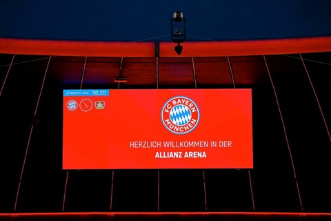 Scoreboard WELCOME Welcome Logo FC Bayern Munich FCB Allianz Arena, Munich, Bayern, Germany