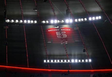 Large-than-life jersey in memory of Emperor Franz Beckenbauer with the back number 5 hangs in the