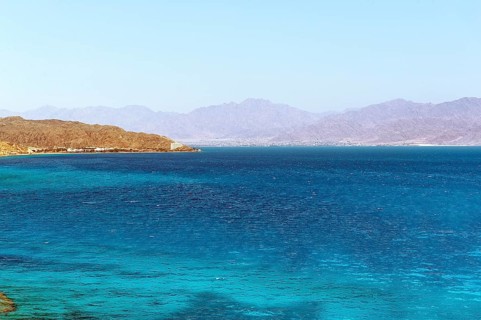 View of the Egyptian coast from the Sinai peninsula not far from the border with Israel across