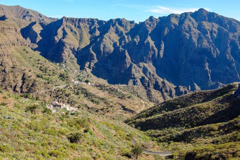 Scattered small houses in Masca Valley Masca Gorge, Masca, Santa Cruz de Tenerife, Spain