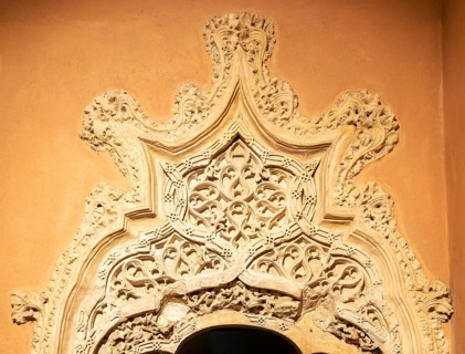 Ornate doorway detail in the Throne Room from time of the Catholic monarchs, Aljafería Palace,