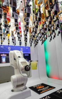 Las Vegas, Nevada - Robotic bartenders mix and serve drinks at the 'Tipsy Robot' in the Venetian