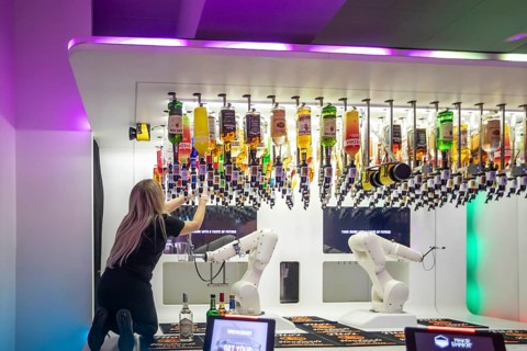 Las Vegas, Nevada - Robotic bartenders mix and serve drinks at the 'Tipsy Robot' in the Venetian
