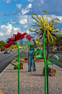 Las Vegas, Nevada - Metal flower art decorates the median strip on a Las Vegas road