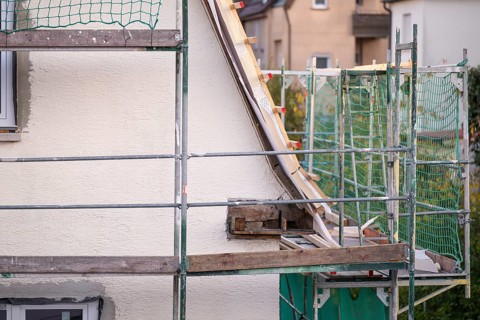 Energetic renovation of an apartment building, renovation of an old building, scaffolding,