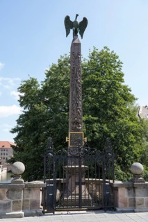 Obelisk with War Eagle, Charles Bridge, Old Town, Nuremberg, Middle Franconia, Franconia, Bavaria,