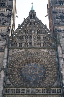 Window over the entrance portal, west façade, St. Lorenz church, Gothic, old town, Nuremberg,