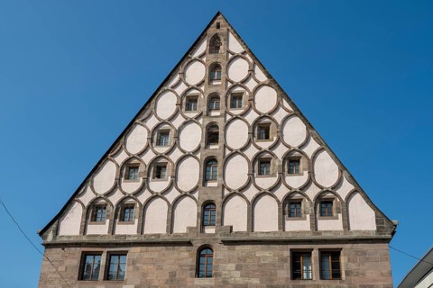 Gable of the Mauthalle, former granary, architectural monument, old town, Nuremberg, Middle