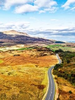 Snowdonia National Park over Road A470 from a drone, Crimea Pass, Blaenau Dolwyddelan, Wales,