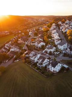 Residential area on the edge of a settlement in autumn sunset light, Deufringen, Aidlingen,