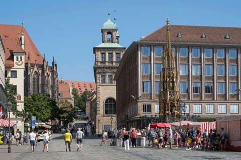 Pedestrian zone, Königstraße, Hauptmarkt, Schöner Brunnen, Town Hall, Old Town, Nuremberg, Middle