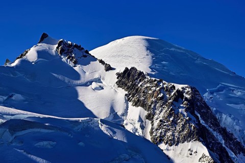 Mont Maudit covered with snow from the left, Mont-Blanc, Aiguille du Midi mountain station viewing